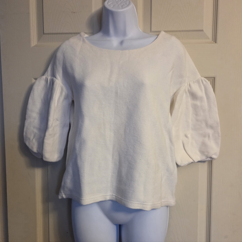 Anthropologie Leifnotes White Puff Sleeve Top XS